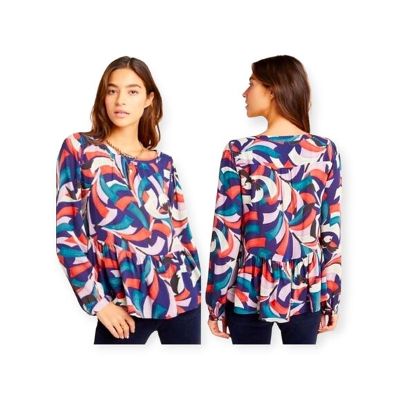 Anthropologie Maeve XS Peplum Bird Print Blouse - Picture 3 of 14